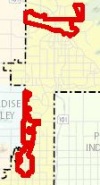 Map showing sign-free zones highlighted in red in northern and central Scottsdale near the Paradise Valley area.