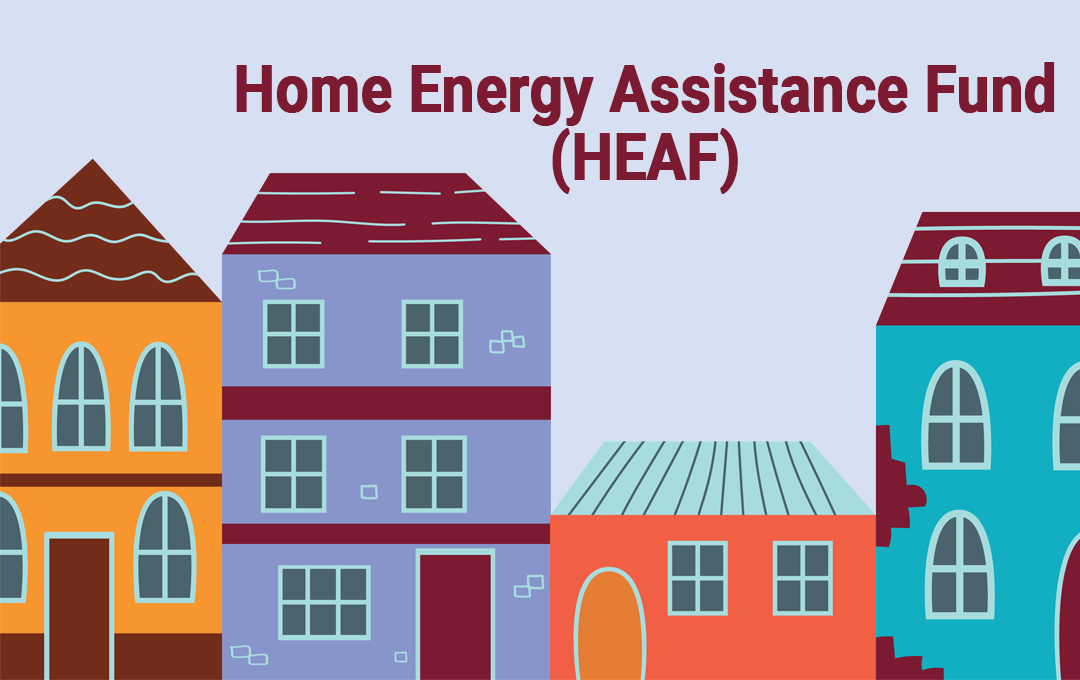 Row of houses and decorative Home Energy Assistance F und text