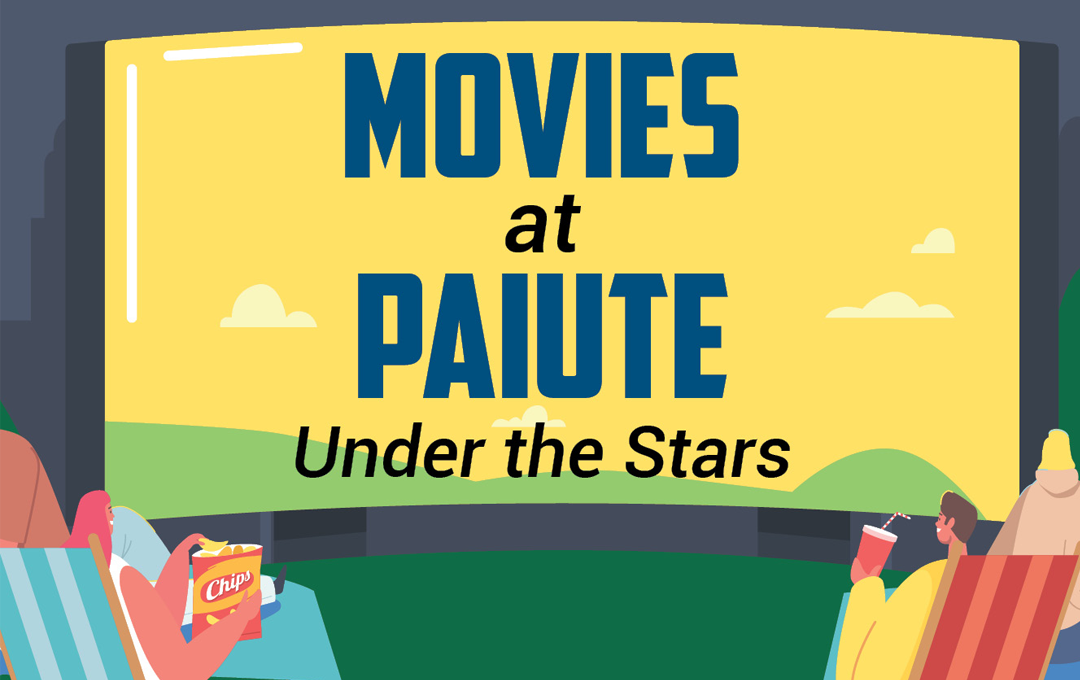 Cartoon people watching a movie screen in a park setting