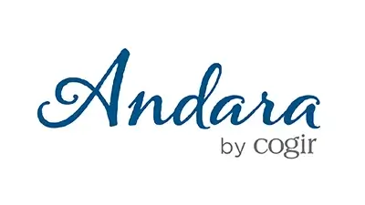 Andara by Cogir logo with Andara in blue script and by Cogir in smaller gray text on a light background.