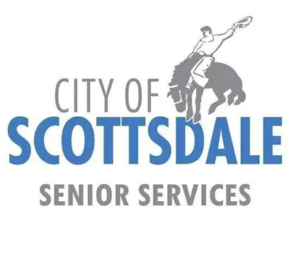 Rider on horse above text “City of Scottsdale Senior Services.”