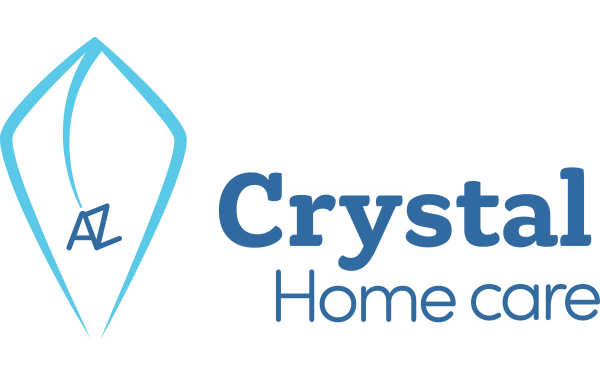 Logo for Crystal Home Care with a light blue diamond and "AZ" symbol in the middle