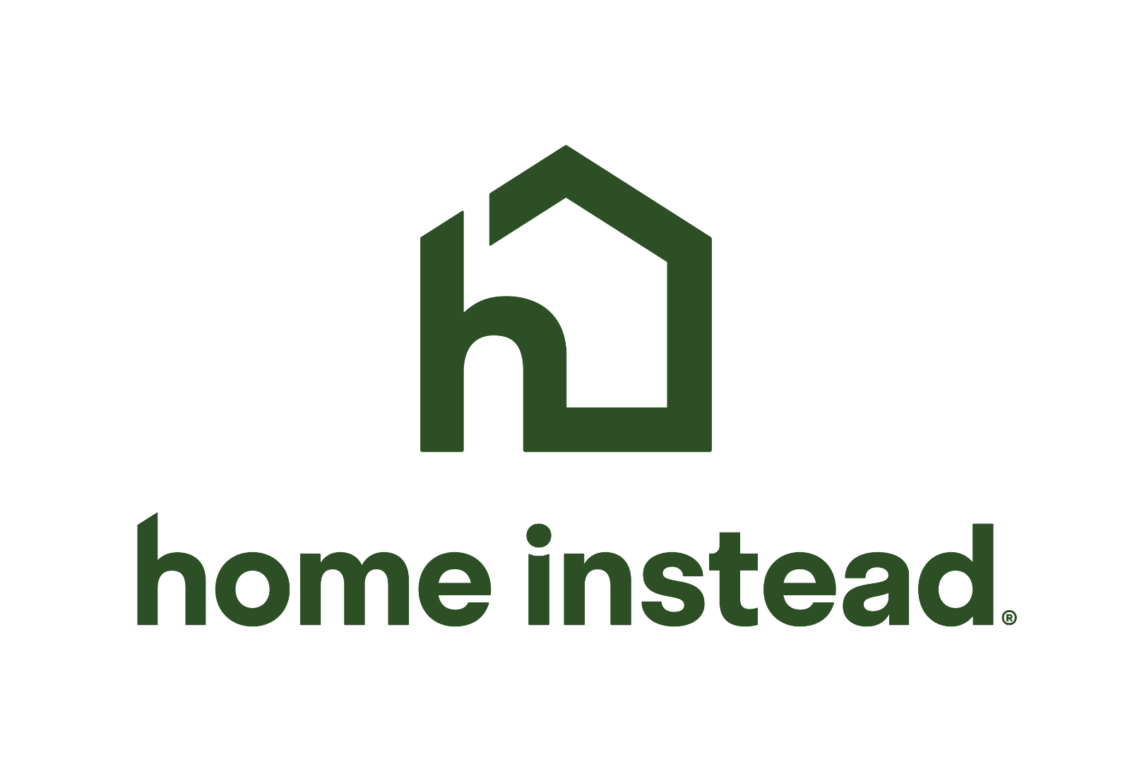 Home Instead logo with a stylized green lowercase 'h' forming the shape of a house, followed by the text 'home instead' in bold green lowercase letters.
