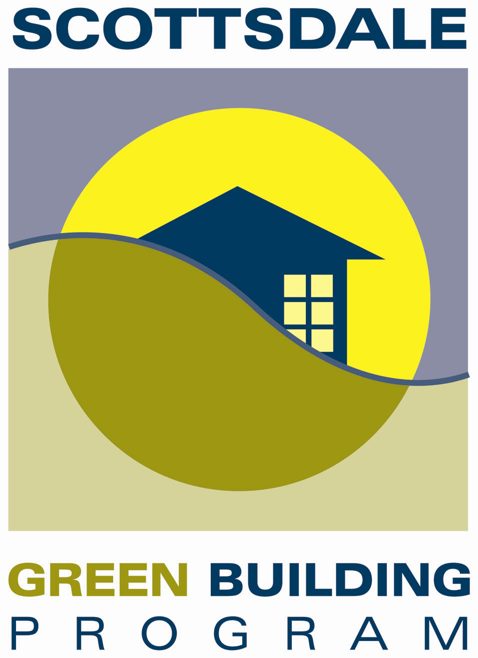 Scottsdale Green Building Program logo featuring a house silhouette against a sun and hill.
