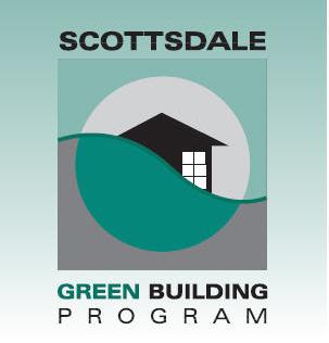 Scottsdale Green Building Program logo featuring a house silhouette against a sun and hill.