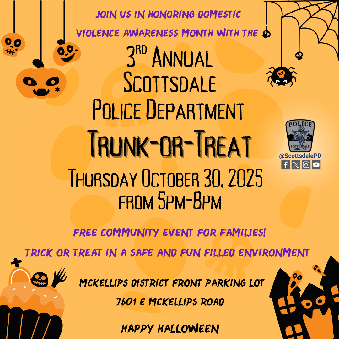 Orange and Black illustration Trunk or Treat Halloween Police Event