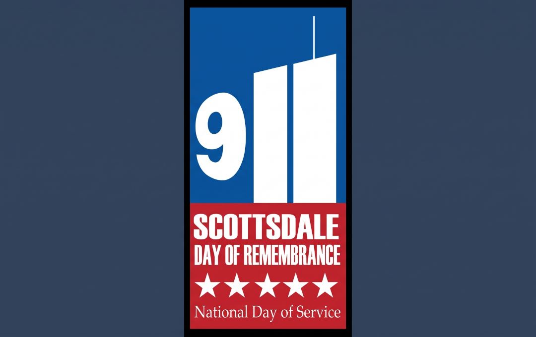 Scottsdale Day of Remembrance logo for September 11 National Day of Service with Twin Towers motif.