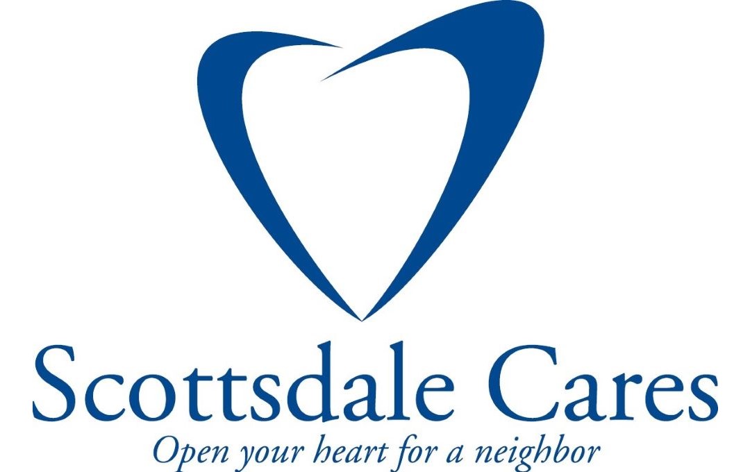 Scottsdale Cares logo with a blue heart and text: Open your heart for a neighbor