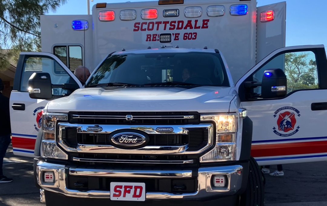 News image Scottsdale Fire Ambulance truck from front both doors open