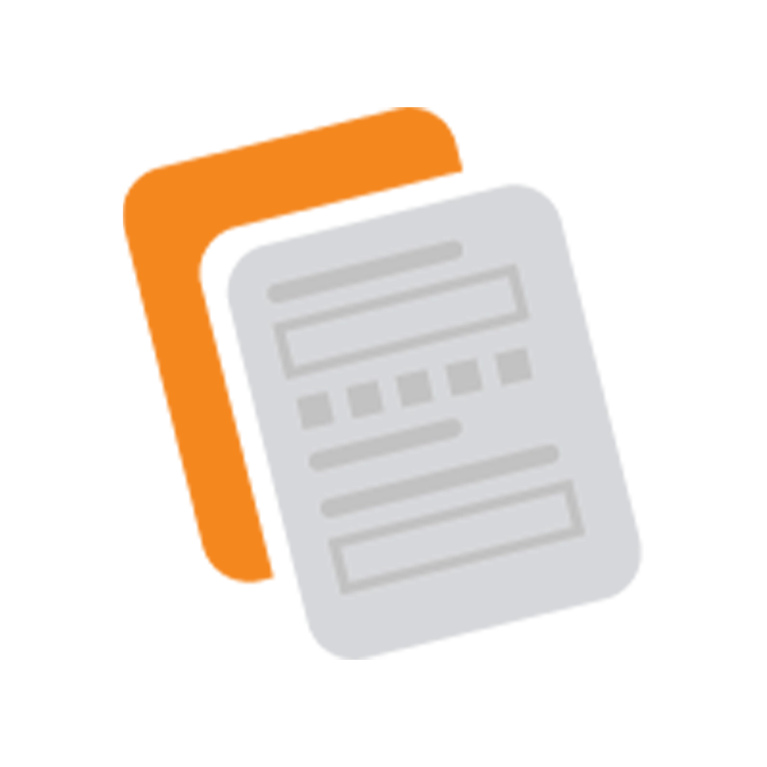 Stacked document icon with an orange backing sheet behind a gray form displaying simple lines and boxes.