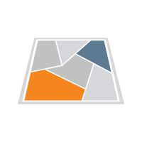 Abstract zoning map icon showing colored, irregular parcels within a bordered trapezoidal shape.