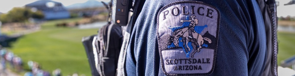 Scottsdale police officer uniform patch with a cowboy riding a bucking bronco.