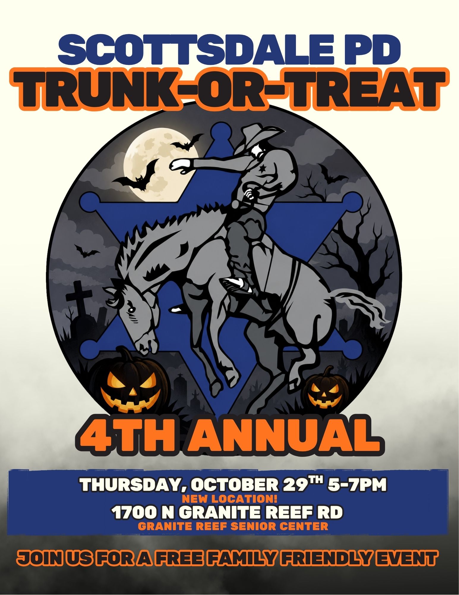 Scottsdale PD 4th Annual Trunk-or-Treat flyer, Oct 29, 5-7 p.m. at Granite Reef Senior Center.