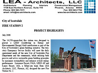 Project highlights document showing an architectural firm’s header and a small photo of a brick fire station with a flagpole.